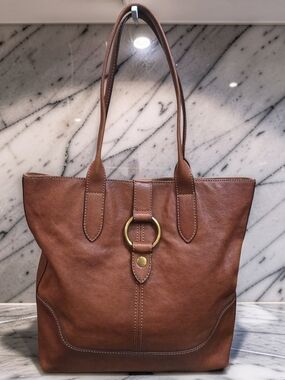 FRYE Leather Ring Shopper Tote Bag Cognac Brown